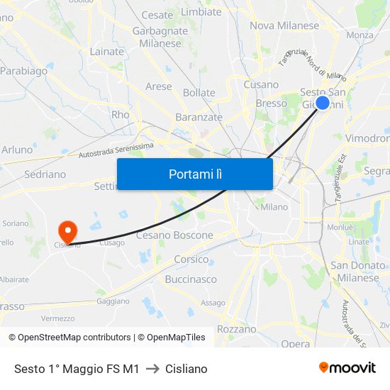 Sesto 1° Maggio FS M1 to Cisliano map