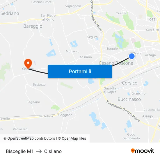 Bisceglie M1 to Cisliano map