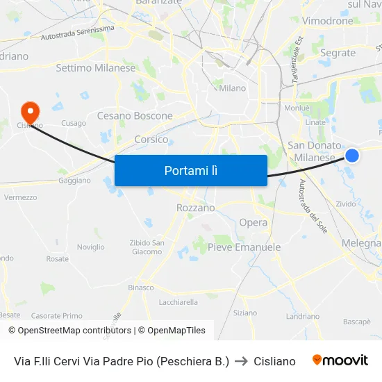 Via F.lli Cervi Via Padre Pio (Peschiera B.) to Cisliano map