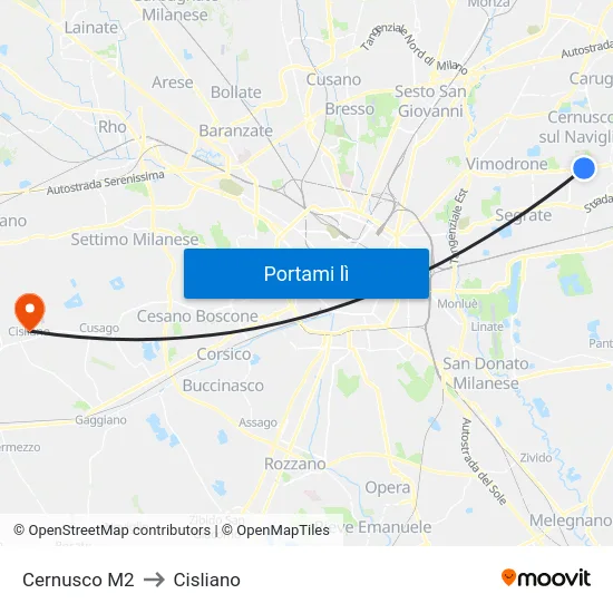 Cernusco M2 to Cisliano map