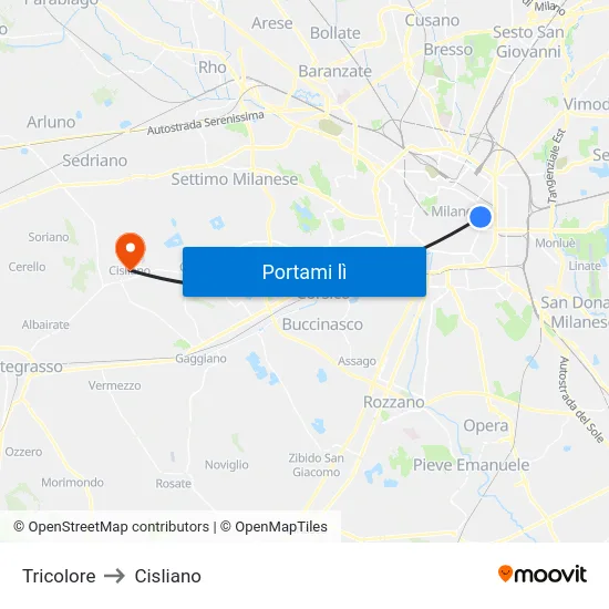 Tricolore to Cisliano map