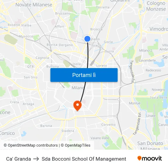 Ca' Granda to Sda Bocconi School Of Management map