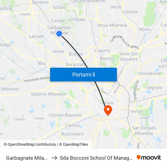 Garbagnate Milanese to Sda Bocconi School Of Management map