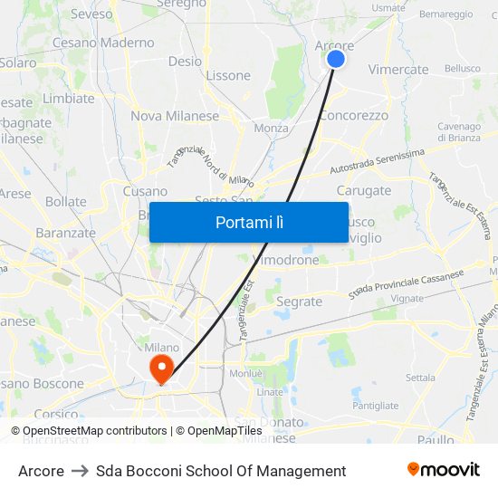 Arcore to Sda Bocconi School Of Management map