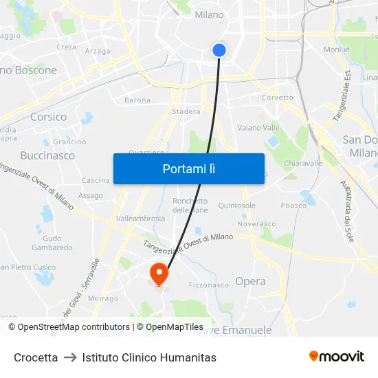 Crocetta to Istituto Clinico Humanitas map