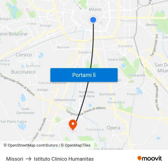 Missori to Istituto Clinico Humanitas map