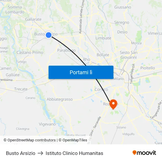 Busto Arsizio to Istituto Clinico Humanitas map