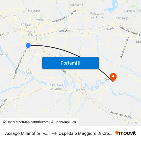 Assago Milanofiori Forum to Ospedale Maggiore Di Cremona map
