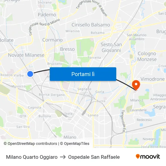Milano Quarto Oggiaro to Ospedale San Raffaele map