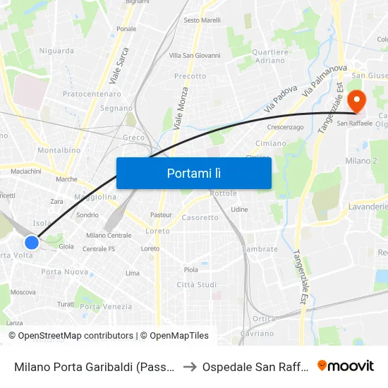 Milano Porta Garibaldi (Passante) to Ospedale San Raffaele map