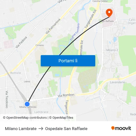 Milano Lambrate to Ospedale San Raffaele map