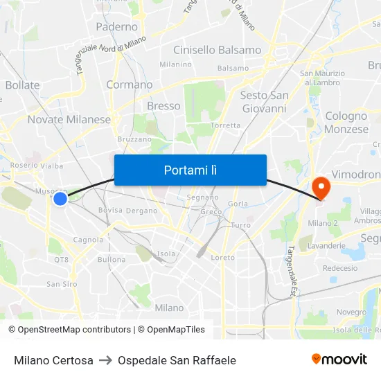 Milano Certosa to Ospedale San Raffaele map