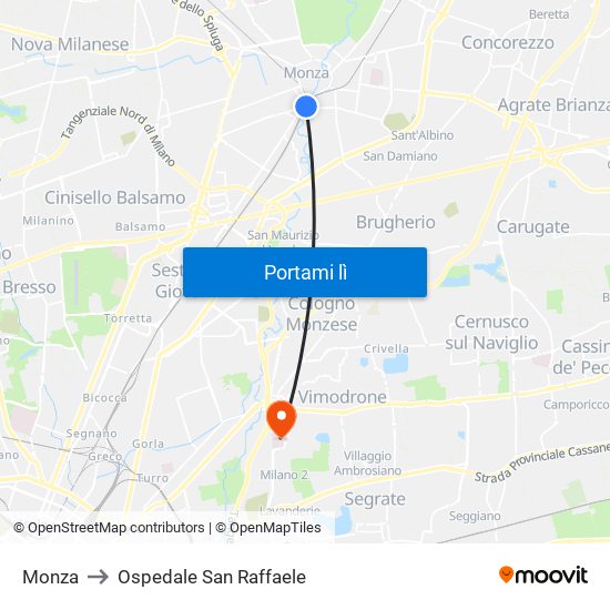 Monza to Ospedale San Raffaele map