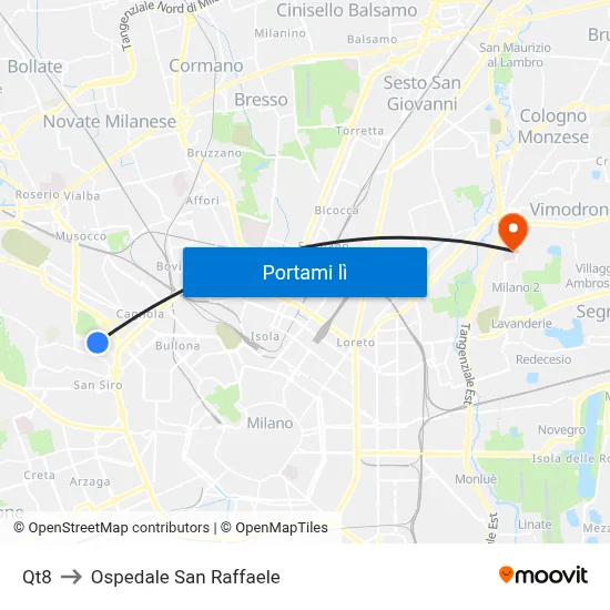 Qt8 to Ospedale San Raffaele map