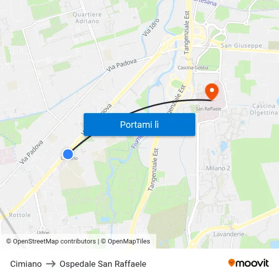 Cimiano to Ospedale San Raffaele map