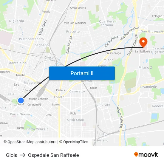 Gioia to Ospedale San Raffaele map