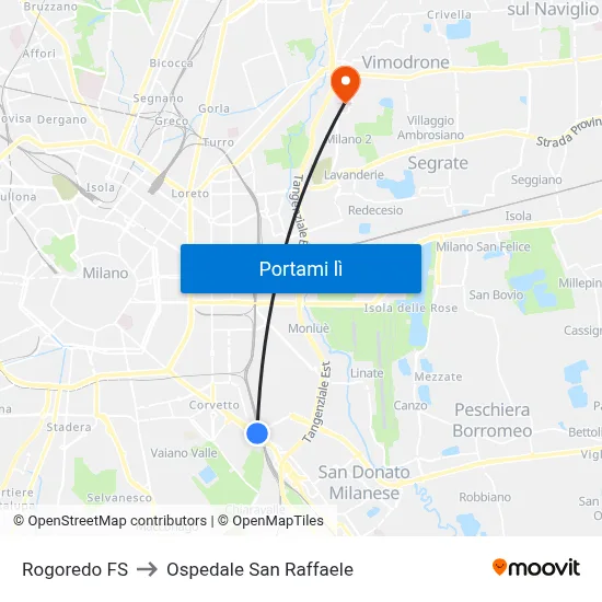 Rogoredo FS to Ospedale San Raffaele map