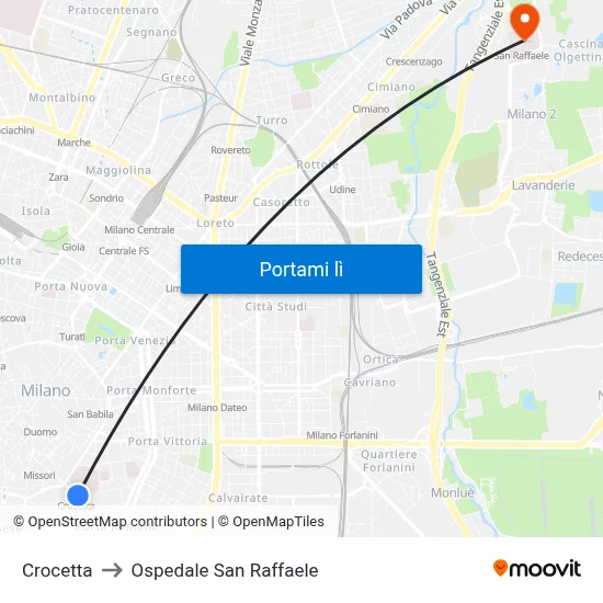 Crocetta to Ospedale San Raffaele map