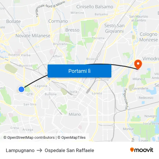 Lampugnano to Ospedale San Raffaele map
