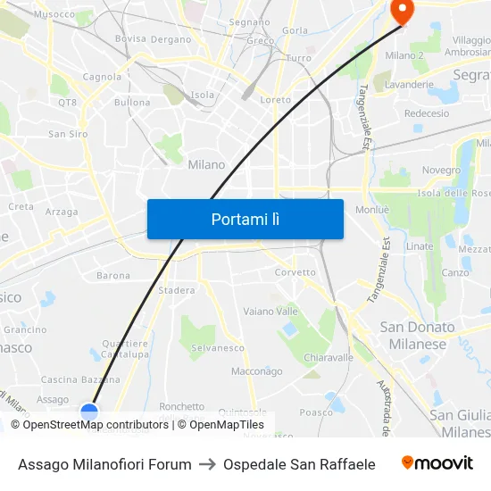 Assago Milanofiori Forum to Ospedale San Raffaele map