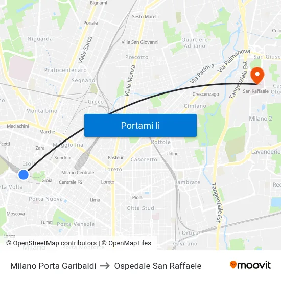 Milano Porta Garibaldi to Ospedale San Raffaele map