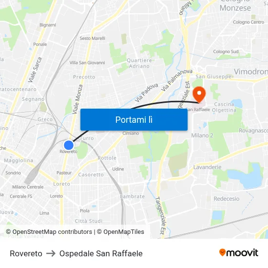 Rovereto to Ospedale San Raffaele map