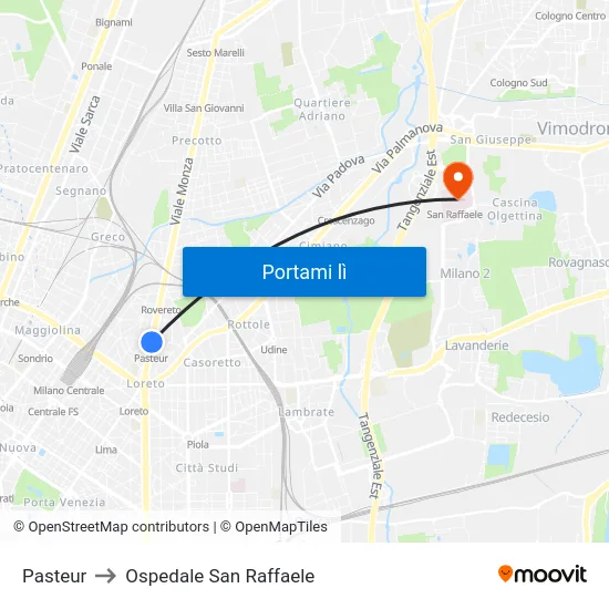 Pasteur to Ospedale San Raffaele map