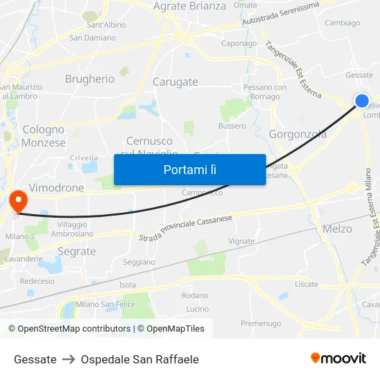 Gessate to Ospedale San Raffaele map