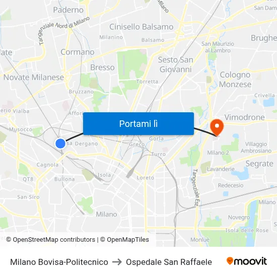Milano Bovisa-Politecnico to Ospedale San Raffaele map
