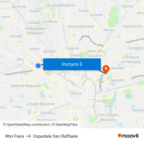 Rho Fiera to Ospedale San Raffaele map
