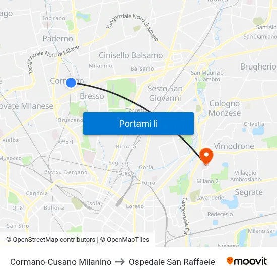 Cormano-Cusano Milanino to Ospedale San Raffaele map