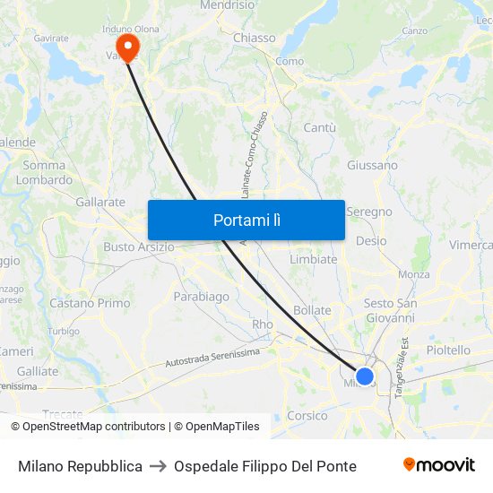 Milano Repubblica to Ospedale Filippo Del Ponte map