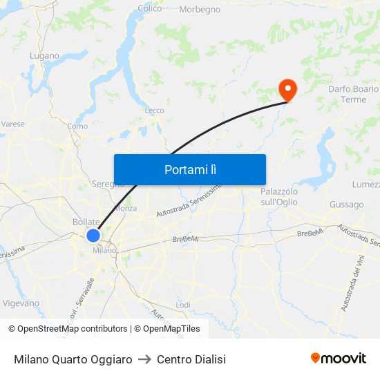 Milano Quarto Oggiaro to Centro Dialisi map
