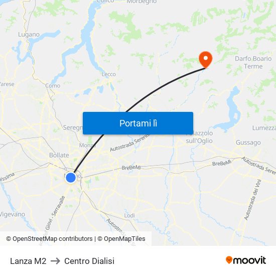 Lanza M2 to Centro Dialisi map