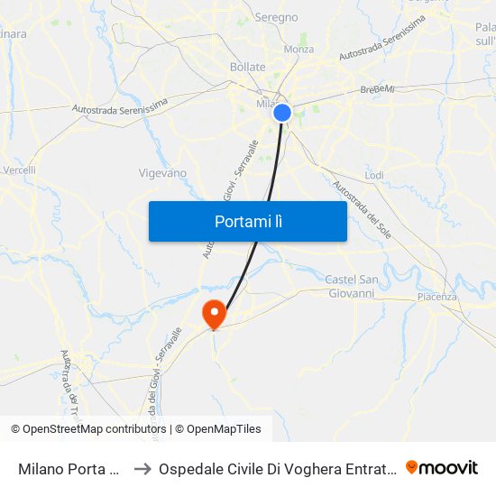 Milano Porta Vittoria to Ospedale Civile Di Voghera Entrata Posteriore map