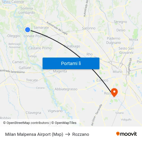 Milan Malpensa Airport (Mxp) to Rozzano map