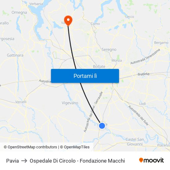 Pavia to Ospedale Di Circolo - Fondazione Macchi map