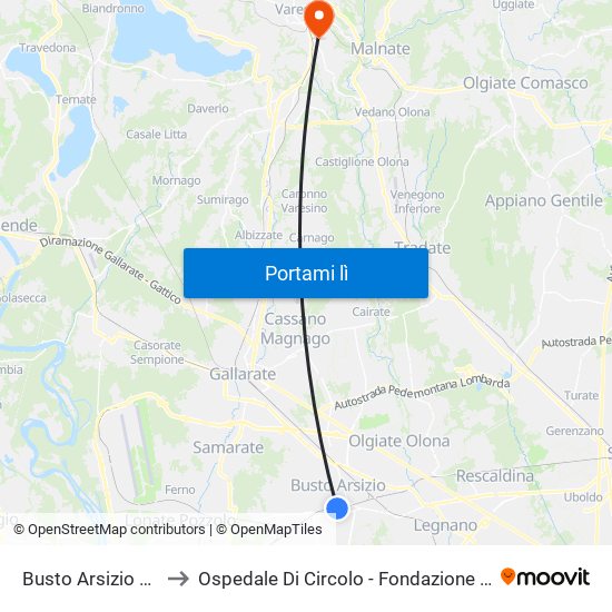 Busto Arsizio Nord to Ospedale Di Circolo - Fondazione Macchi map