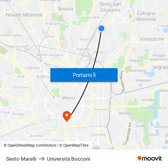 Sesto Marelli to Università Bocconi map