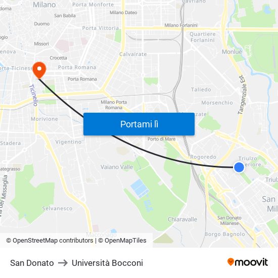 San Donato to Università Bocconi map