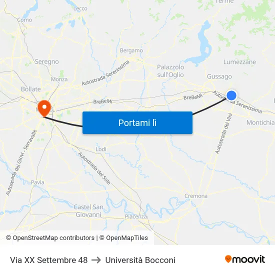 Via XX Settembre 48 to Università Bocconi map