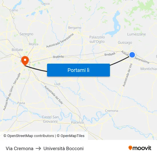 Via Cremona to Università Bocconi map