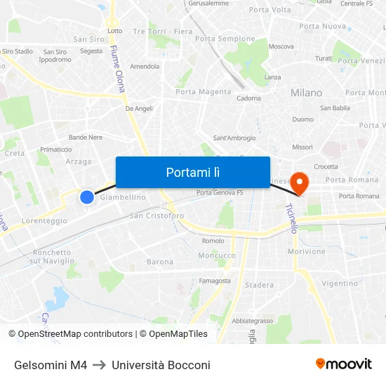 Gelsomini M4 to Università Bocconi map
