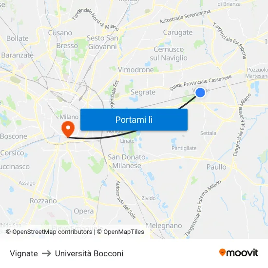 Vignate to Università Bocconi map