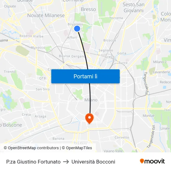 P.za Giustino Fortunato to Università Bocconi map