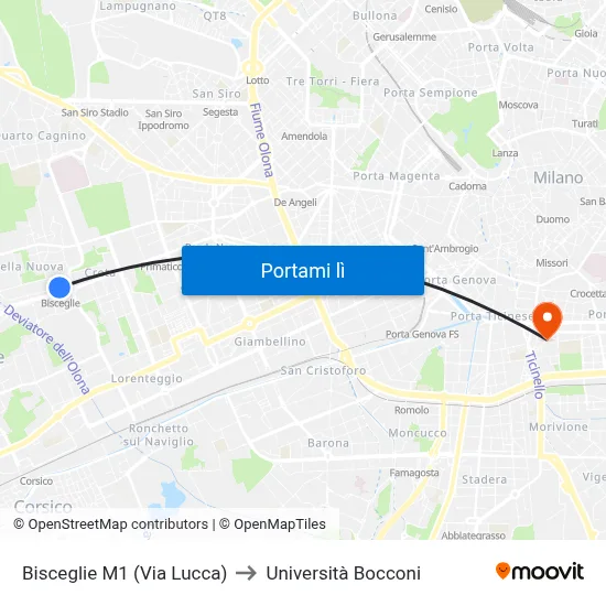 Bisceglie M1 (Via Lucca) to Università Bocconi map