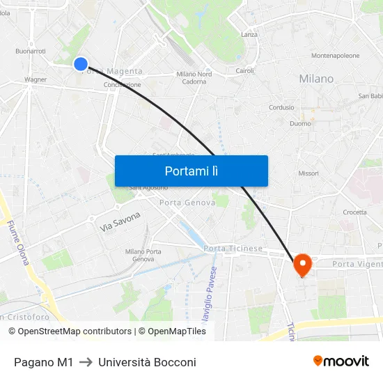 Pagano M1 to Università Bocconi map