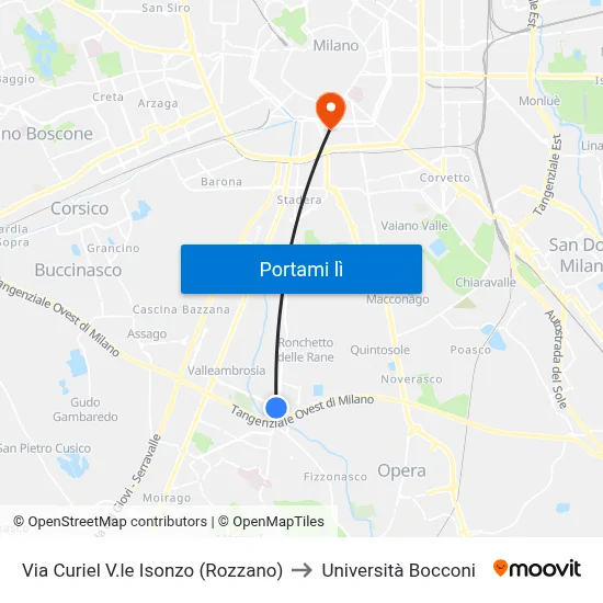 Via Curiel V.le Isonzo (Rozzano) to Università Bocconi map
