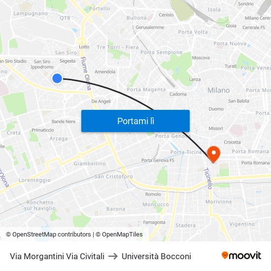 Via Morgantini Via Civitali to Università Bocconi map