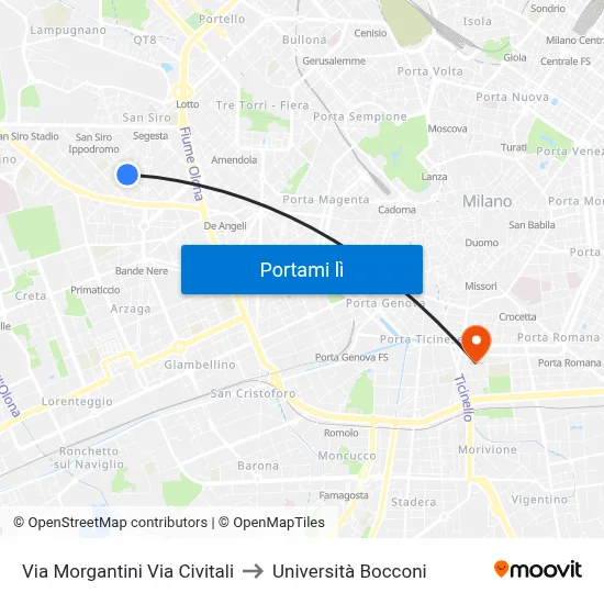 Via Morgantini Via Civitali to Università Bocconi map